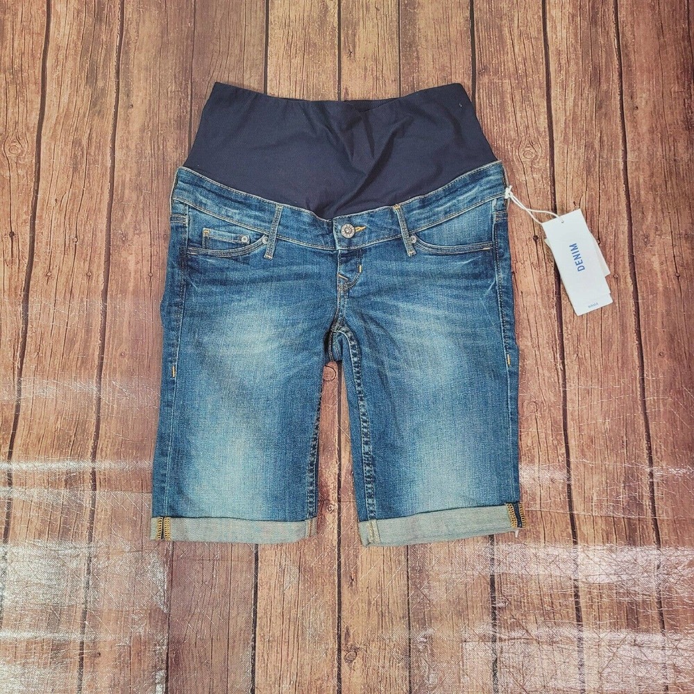 H&M Womens Shorts Blue 4 Mid Rib Mama Denim Cuffed‎ Jean Bermuda